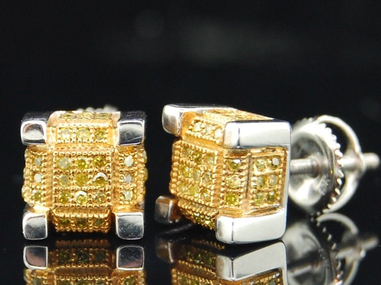 Ladies Men's 10K Yellow Gold 6MM Square Kite .10CT Genuine Diamond Stud  Earrings | eBay